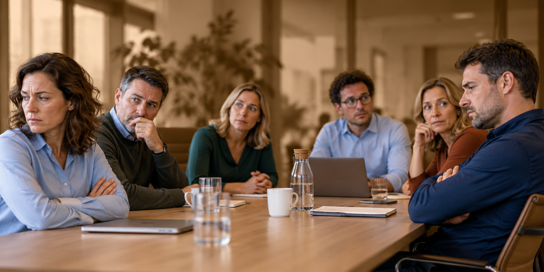Gespannen vergadering aan tafel